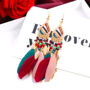 Boho Feather Dangle Drop Earrings